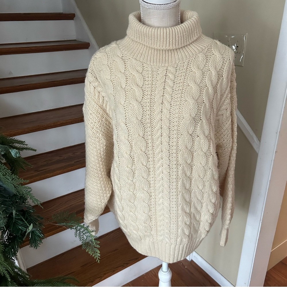 Black Cat Vintage Wool Cable Knit Nautical Fisherman Sweater Women’s L Chunky